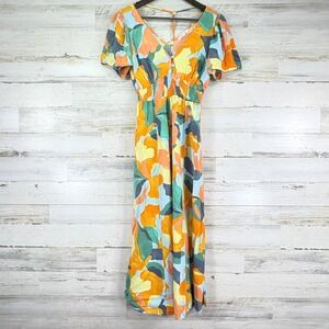 Abel The Label Anthropologie Hilda Maxi Dress S Ruffle Slv Floral Smocked Waist